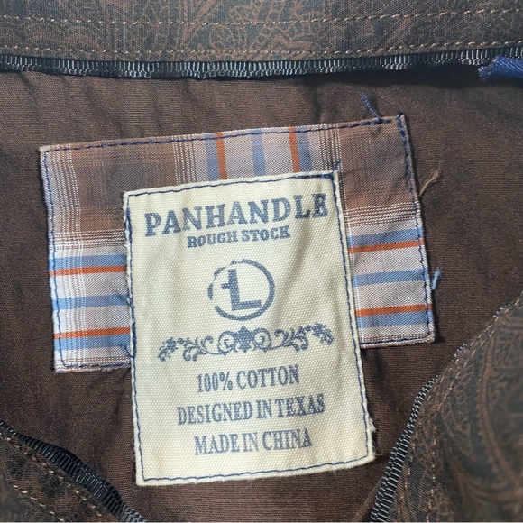 Panhandle Rough stock Shirt Pearl Snap Button Brown Paisley Front Pockets Plaid - Picture 4 of 11